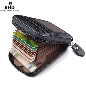 Men&#039;s Wallet Genuine Leather Credit Card Holder RFID Blocking Zipper Thin Pocket